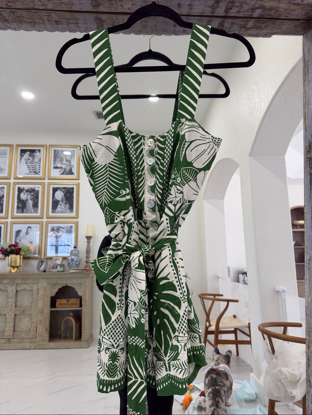 FARM Rio Green & White Tropical Macaw Elegance Romper